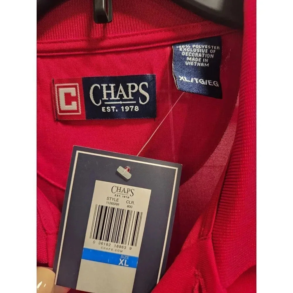 NWT CHAPS Performance Logo Golf Polo Red Grid Breathable XL Men's - Picture 3 of 8